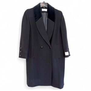 Vintage Casual Corner Black Wool Velvet Collar Double Breasted Mid Coat Petite 6